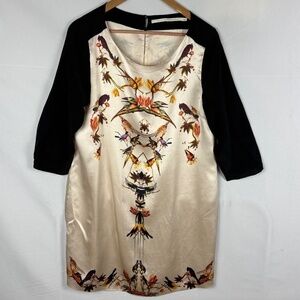 Women LongSleeve Silk Mini Shift Dress Sz L Birds 12Th Street by Cynthia Vincent
